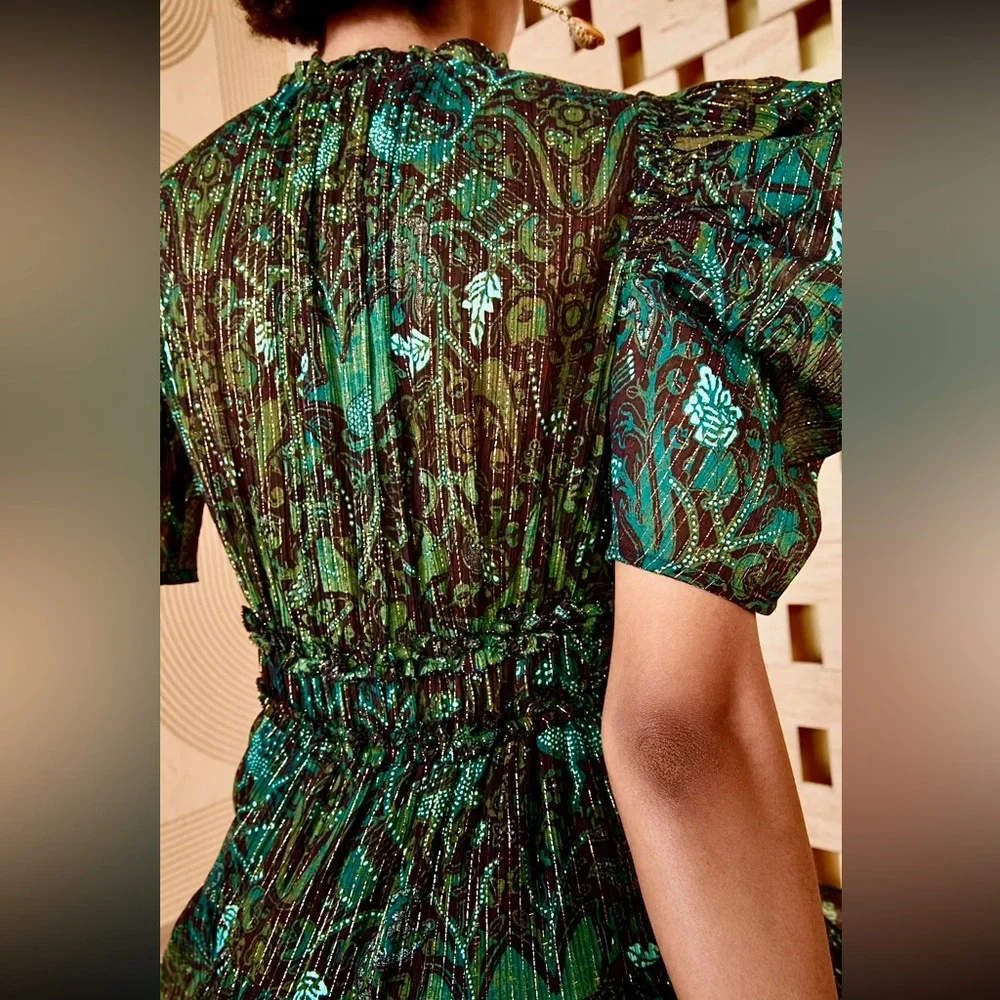 🌺🎉HP🎉🌺 NWT Ulla Johnson Ada Chiffon Mini Dress Rainforest - Picture 5 of 16